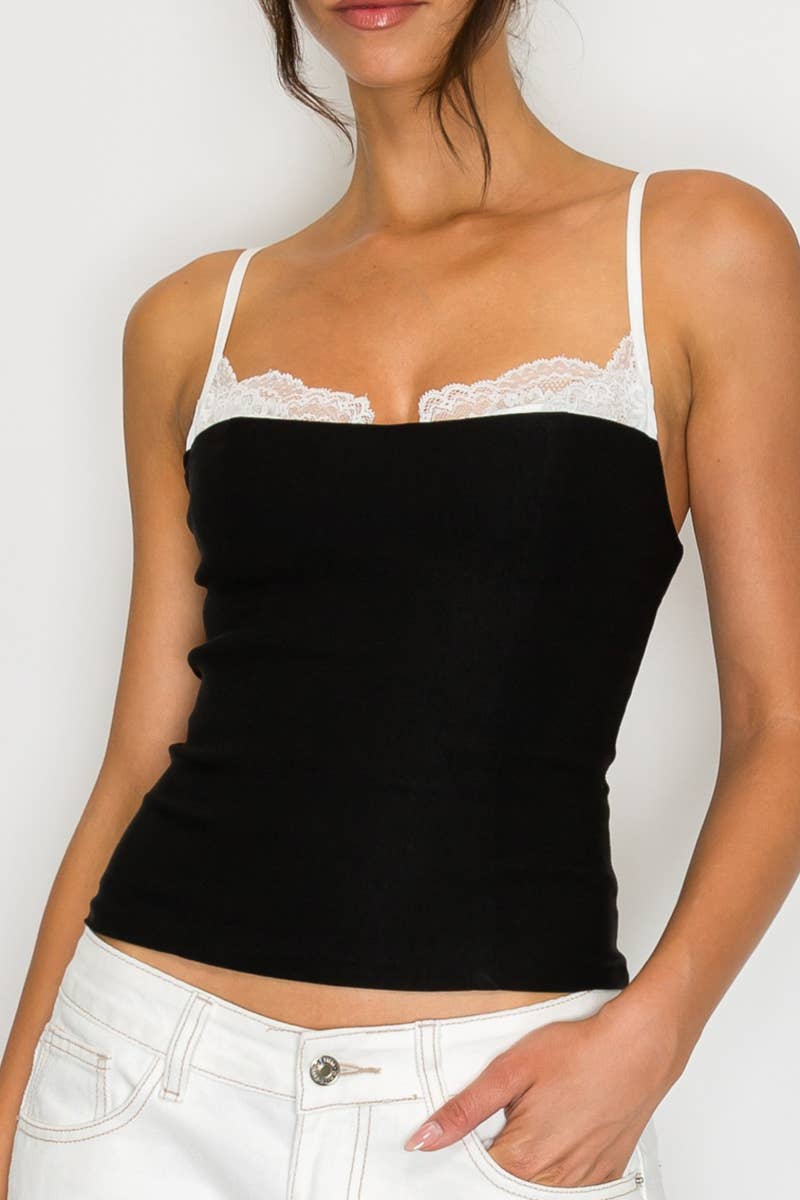 Coraline Lace Trim Contrast Cami Top