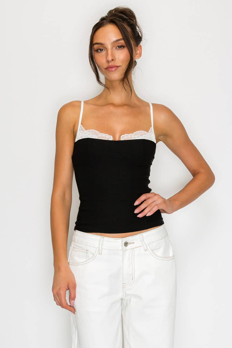 Coraline Lace Trim Contrast Cami Top