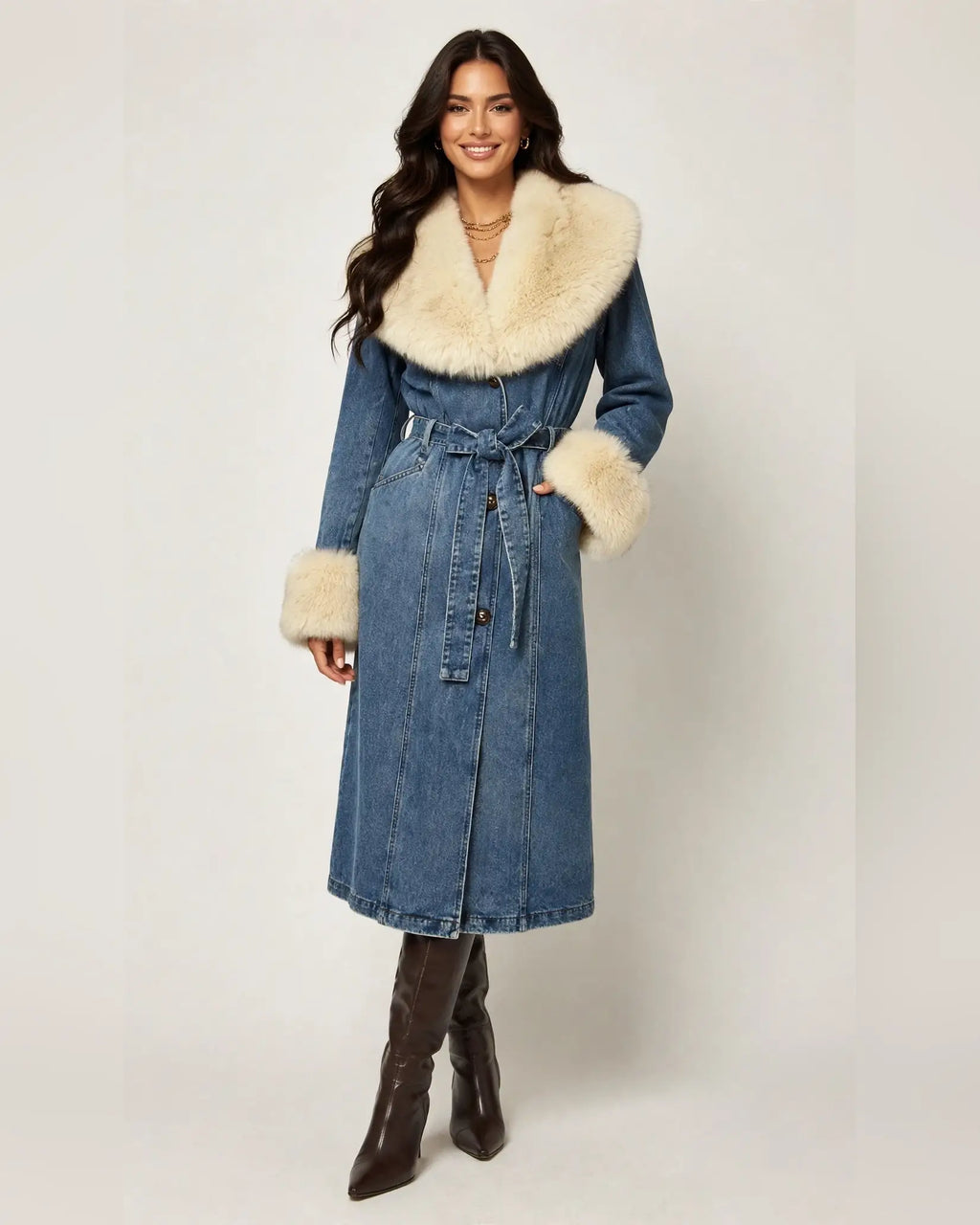 Aspen Denim Fur Coat