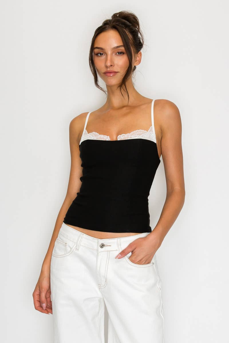 Coraline Lace Trim Contrast Cami Top