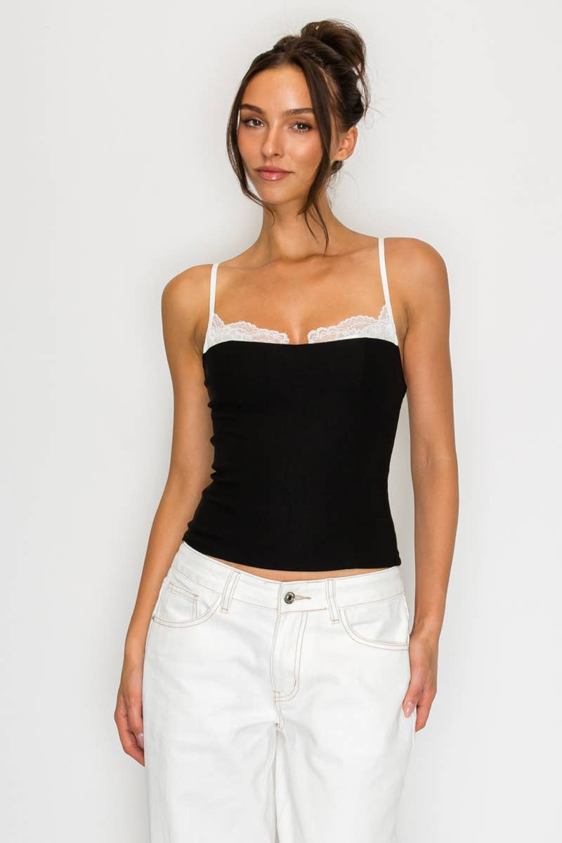 Coraline Lace Trim Contrast Cami Top
