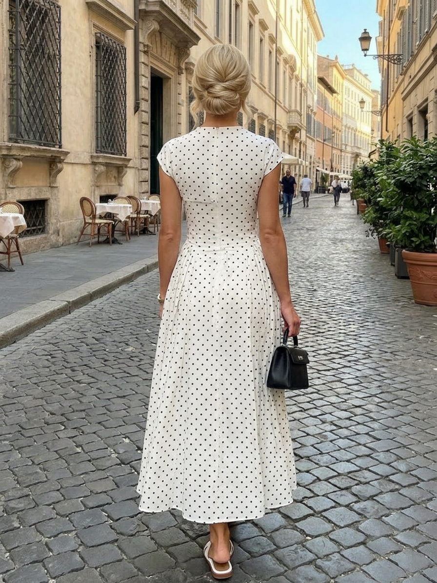 Elodie Polka Dot Mock Neck Midi Dress