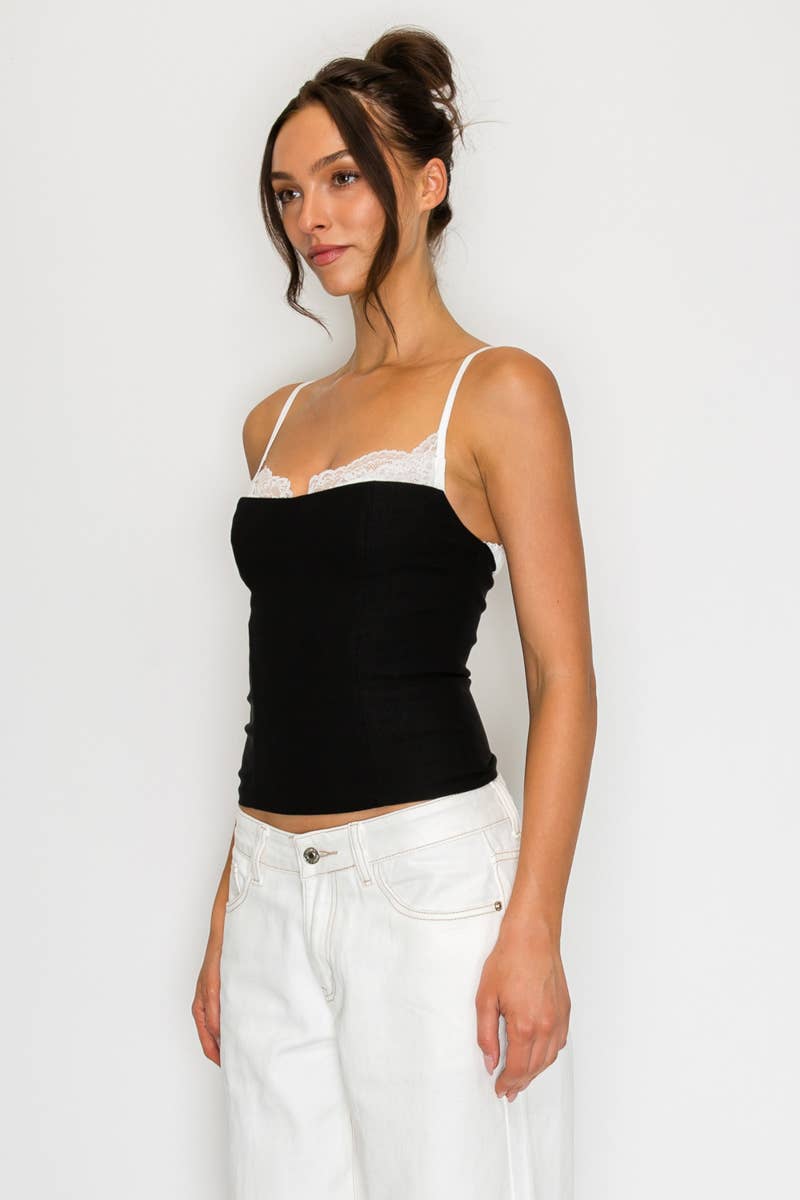 Coraline Lace Trim Contrast Cami Top